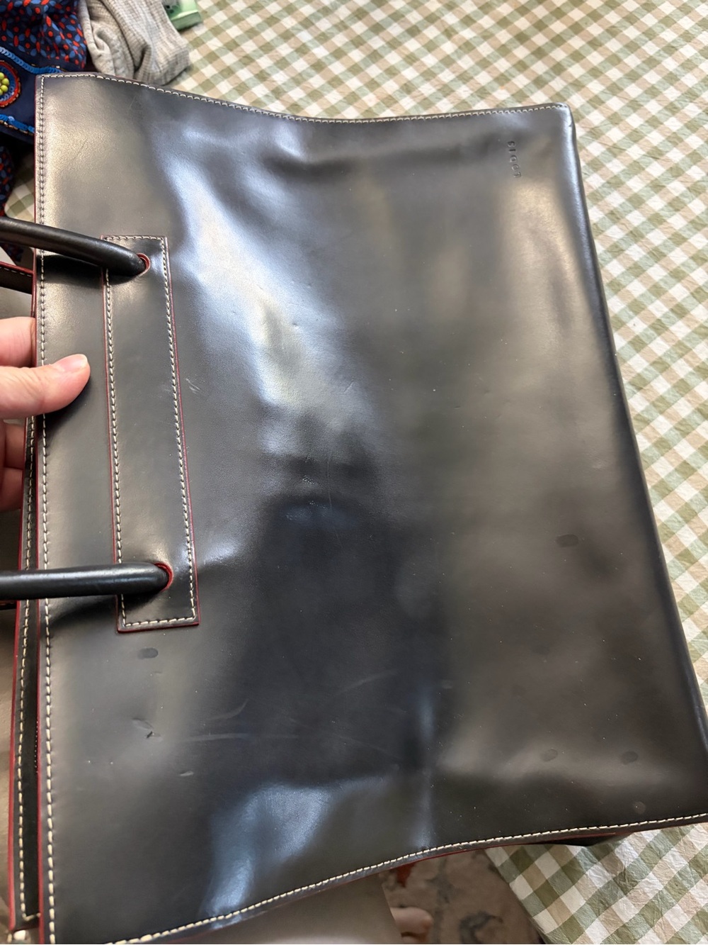 Lodis Black Leather Laptop Tote with Red Piping - Picture 5 of 9